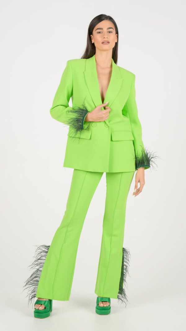 Neon Green Feathered suit.