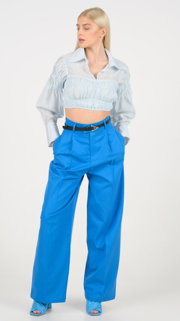 Blue wide leg high waisted trousers