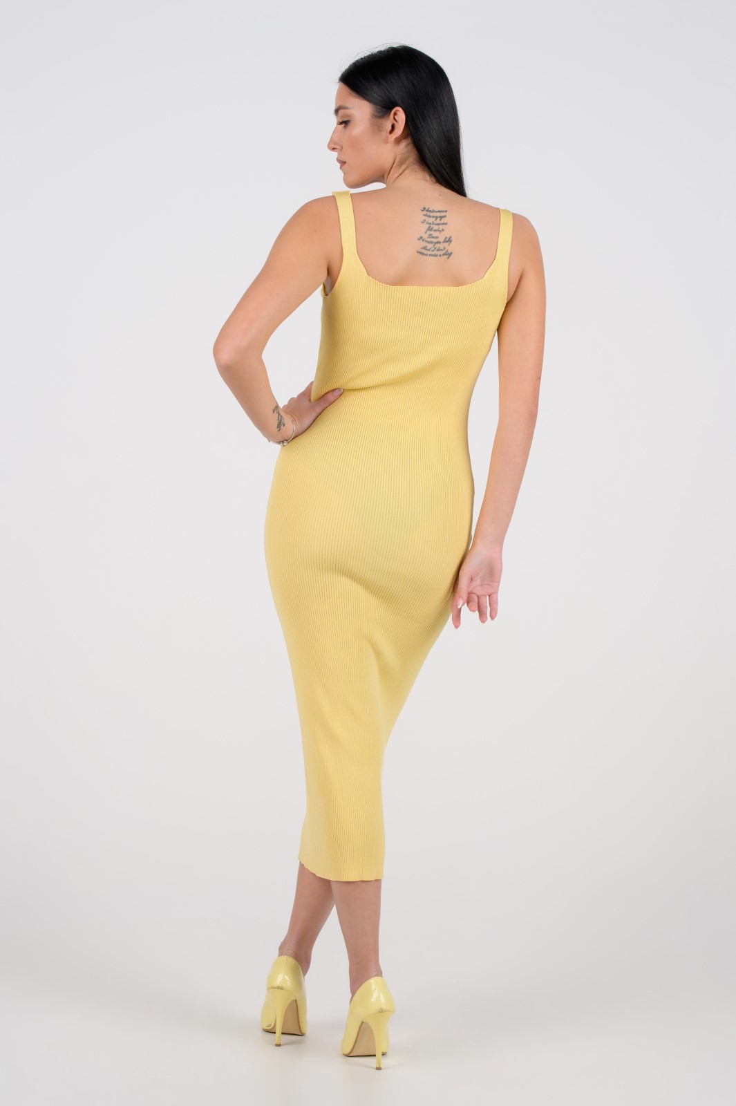 Yellow midi rib dress