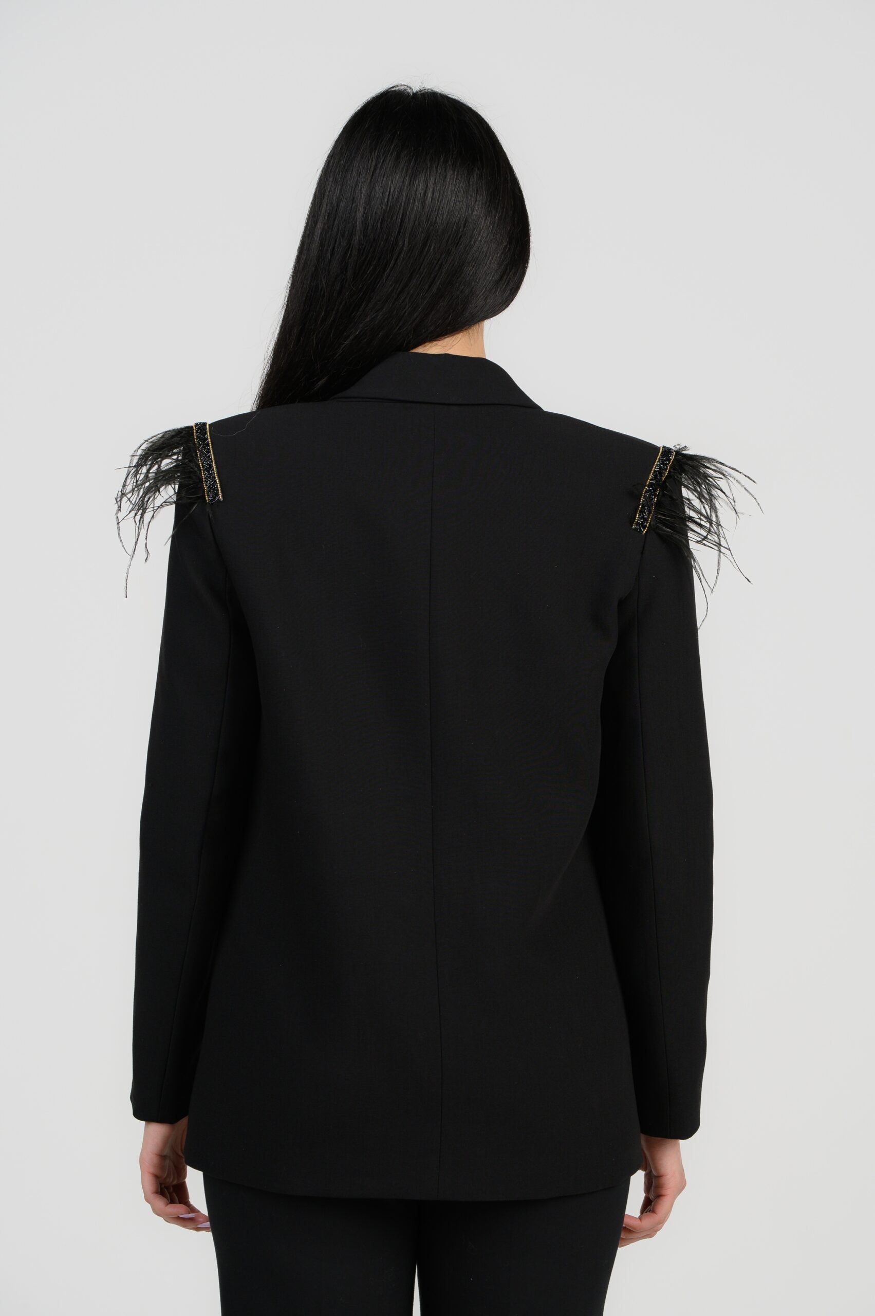 Black Blazer with feathers on shoulders