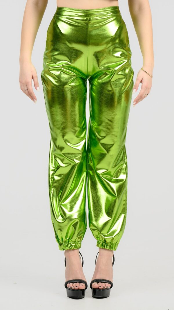 Green Foil Pants front.