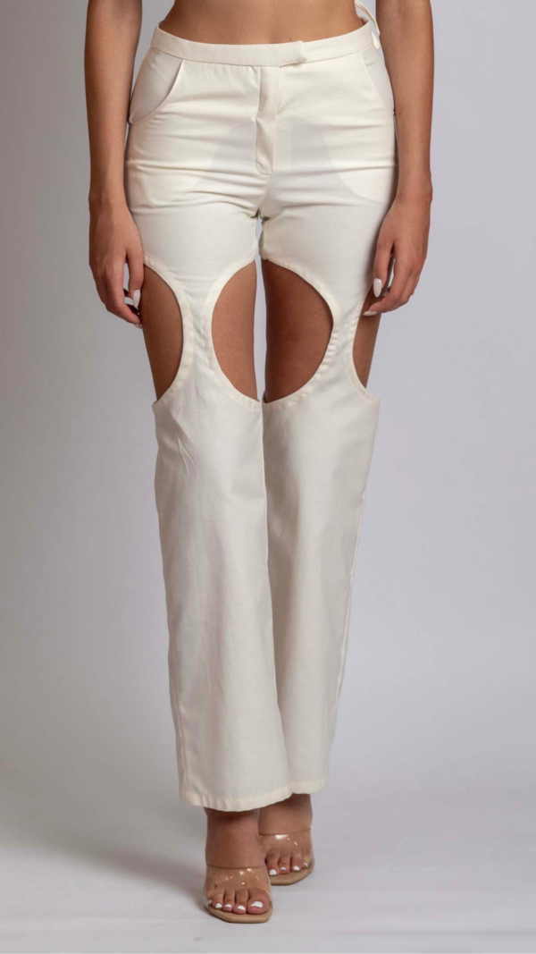 Ivory Linen Trousers with cut-outs on thighs