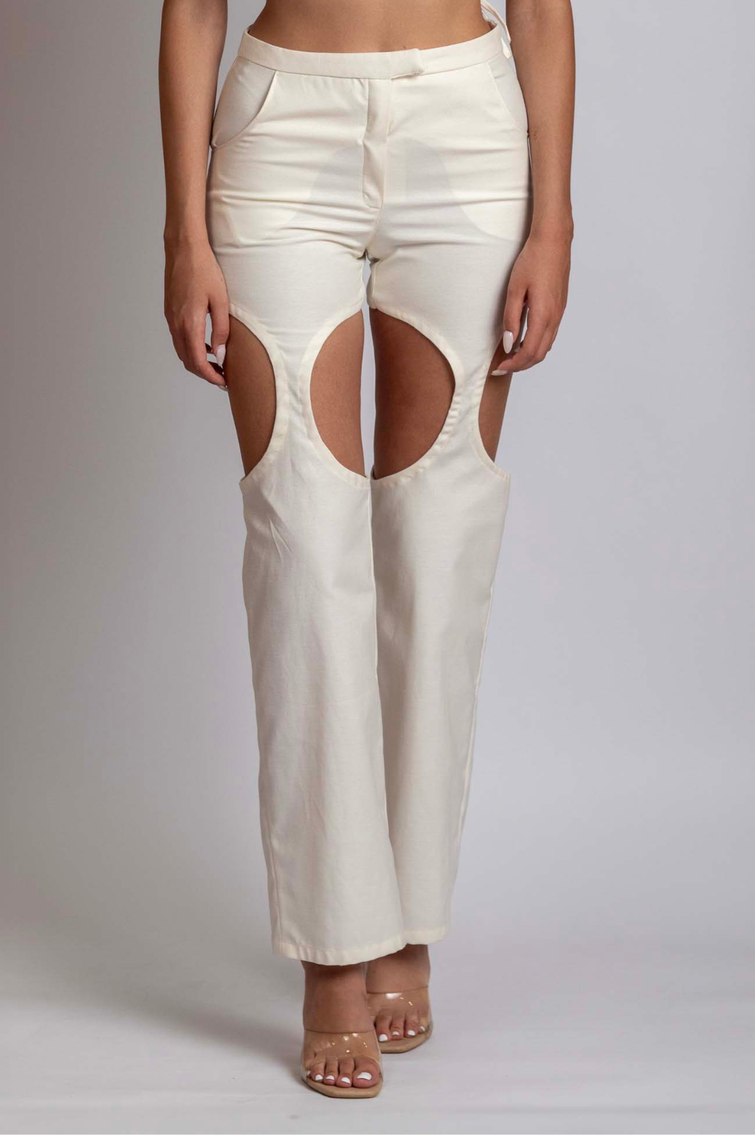 Ivory Linen Trousers with cut-outs on thighs