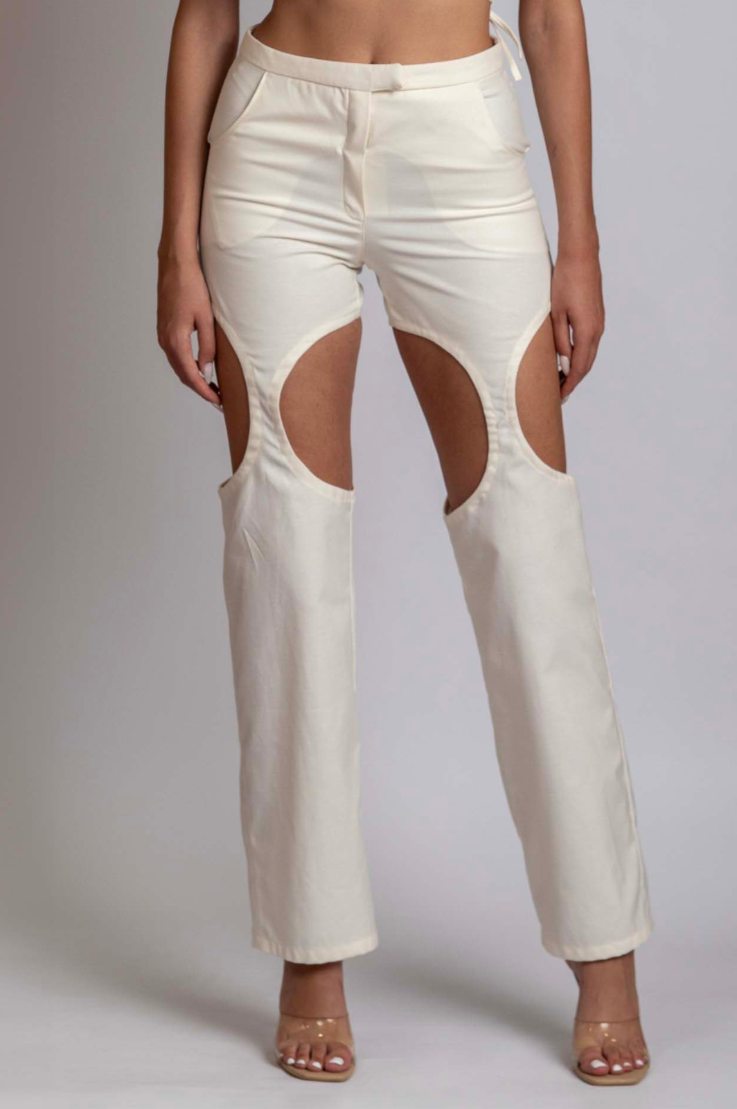 Ivory Linen Pants with cut-outs on thighs
