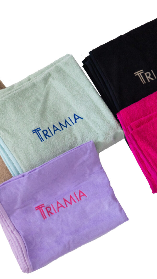 Beach Towels embroidered with triamia logo in five colors