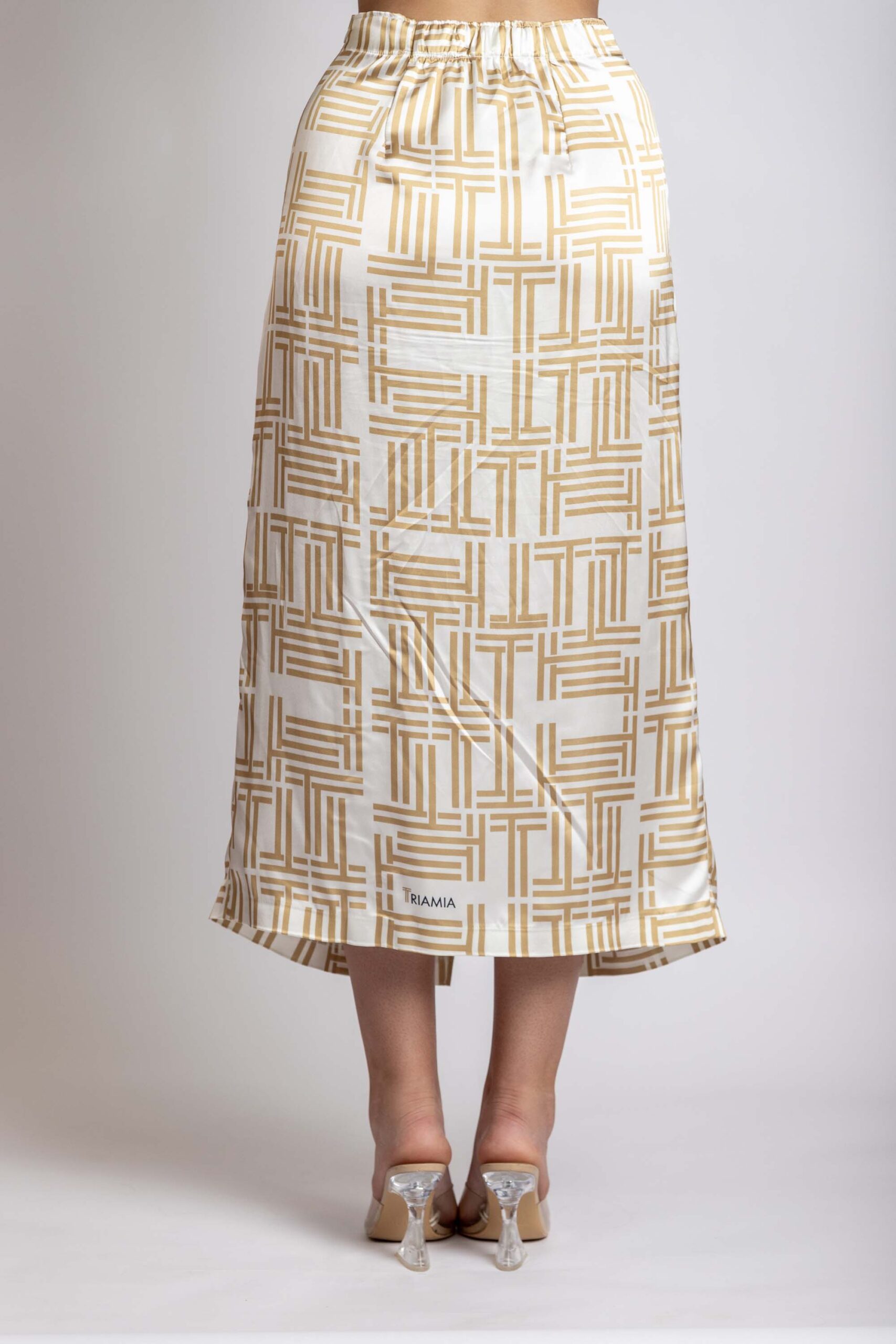 Midi Skirt with triamia logo print, back.