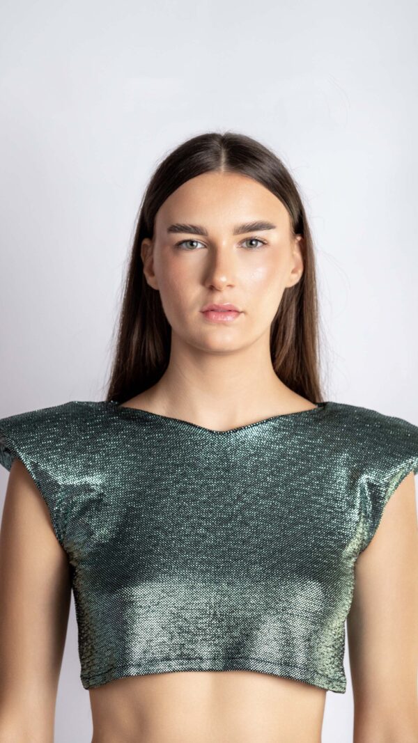 Shiny cropped top with Embossed Texture and Foil Look