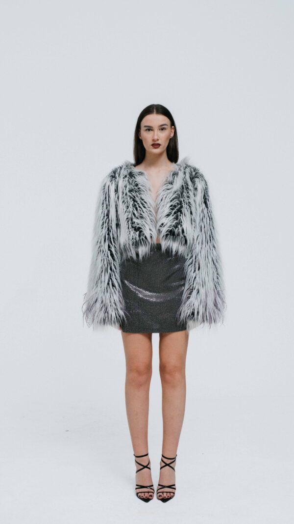 Black and white faux fur coat