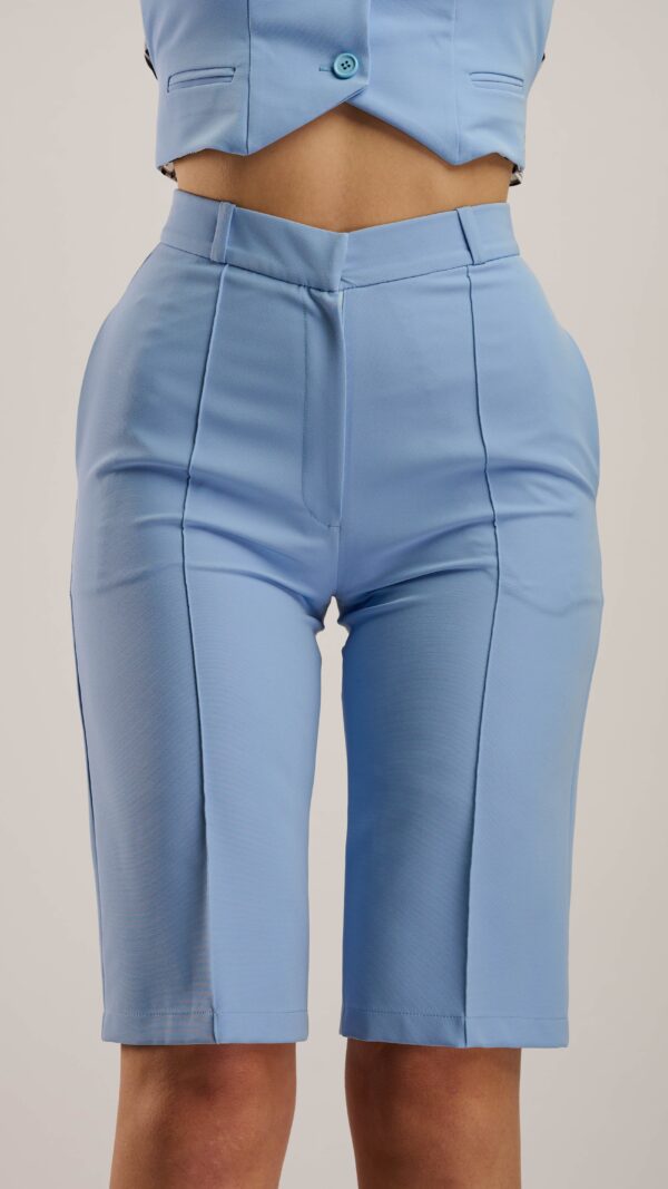 Bermuda Pants in sky blue with Sewn Crease and pockets