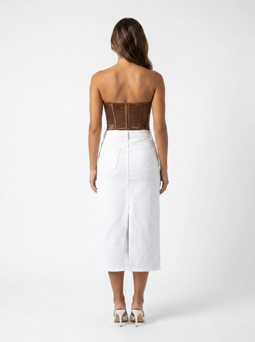White Cut Jean Skirt - Image 2