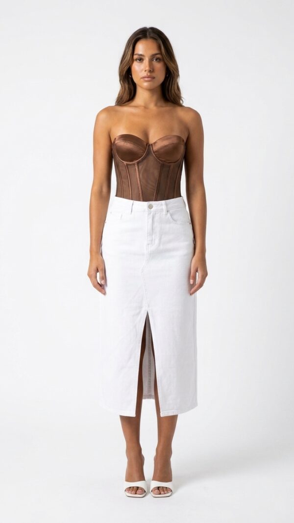 White Cut Jean Skirt