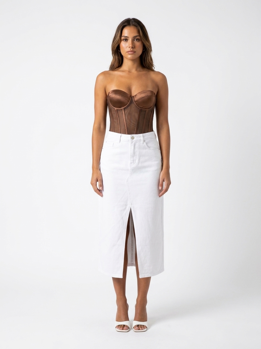 White Cut Jean Skirt